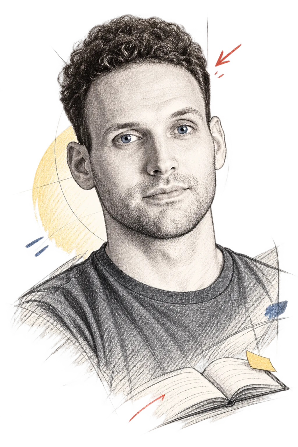 Pencil sketch portrait of Luka Babic with sketchbook annotations
